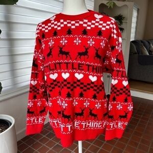 NWOT PrettyLittleThing Red Holiday Reindeers & Heart Sweater - Size Large